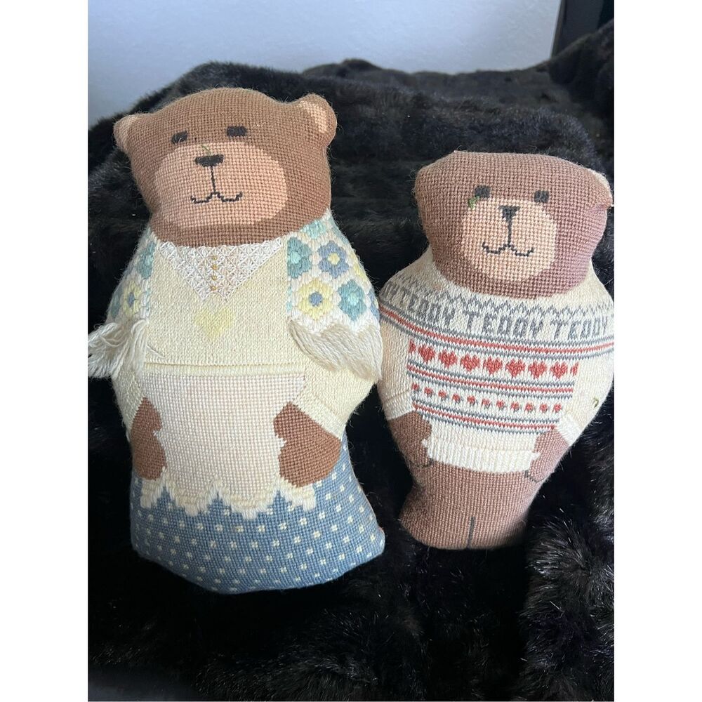 teddy bear‎ plush pillow grandma handmade embroidered vintage 13” x 8” grandson